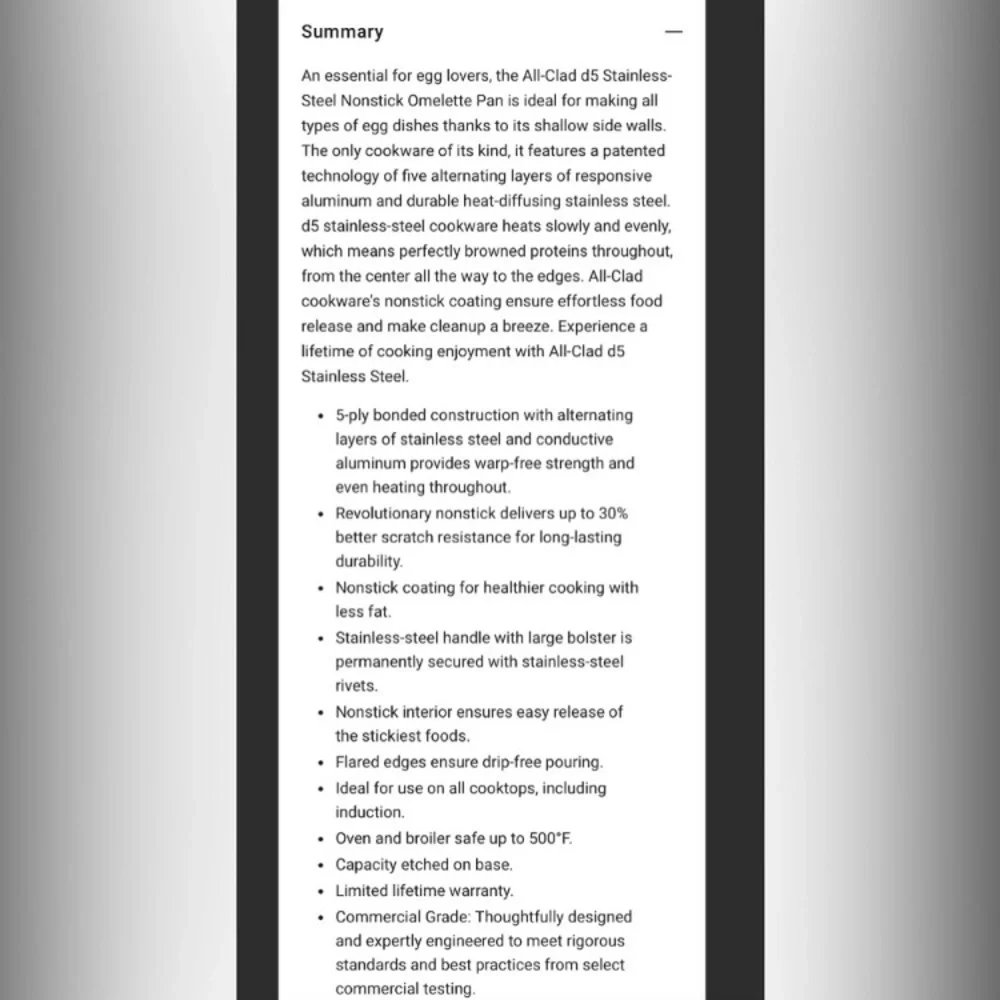 All-Clad D5® Stainless-Steel Pro Nonstick Omelette Fry Pan - 10” - Picture 11 of 12